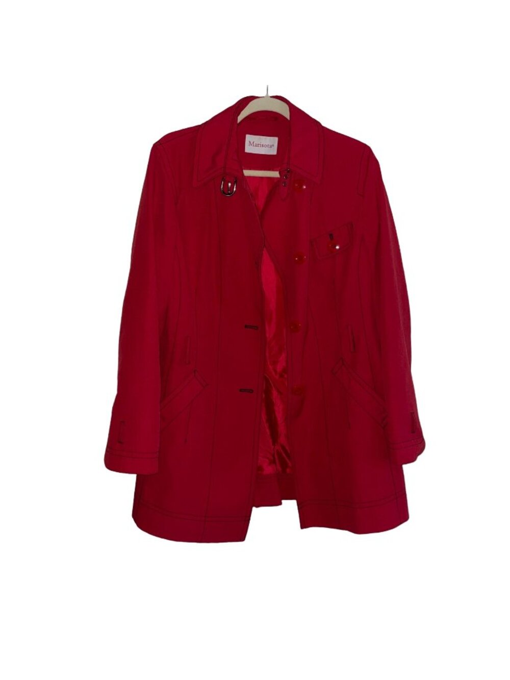 Marisota Womens Red Button-Up Coat Size US 10 Polyester Outerwear With Pockets